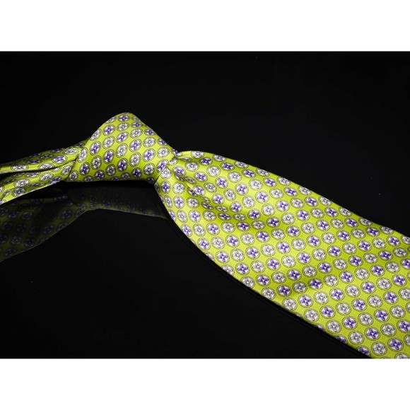 Countess Mara 100% Silk Tie Lime Green Lavender Neat Mens Designer Necktie - Picture 1 of 5
